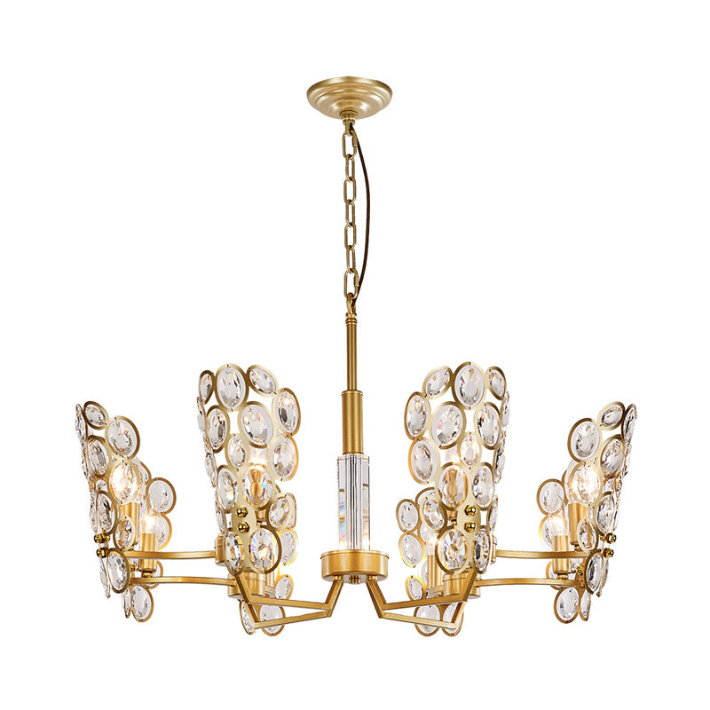 Lustre suspendu en laiton de style candélabre postmoderne avec suspension au plafond incrustée de cristaux – 6 têtes