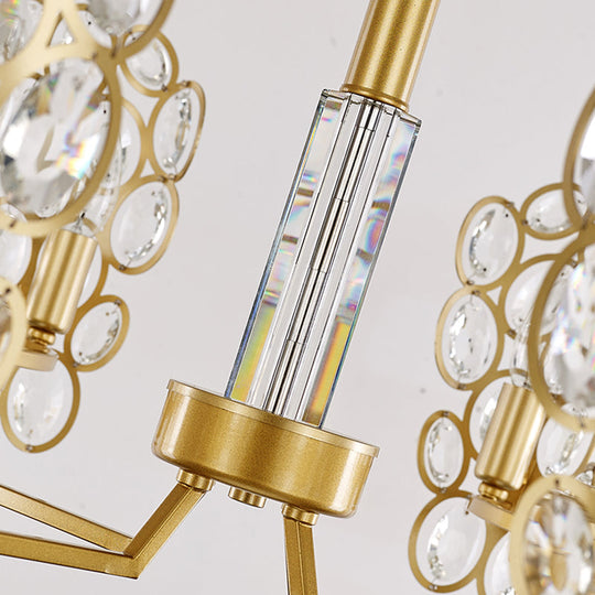 Crystal-Encrusted Postmodern Brass Candelabra Chandelier With 6 Suspended Pendant Heads