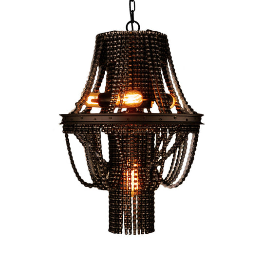 Iron Black Chandelier Pendant: 4-Light Industrial Ceiling Light Fixture With Bike Chain Design