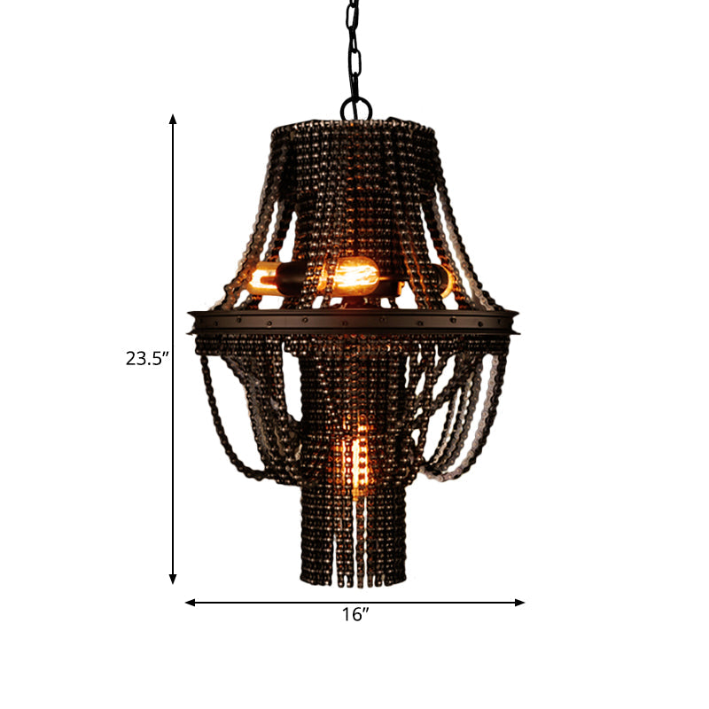 Iron Black Chandelier Pendant: 4-Light Industrial Ceiling Light Fixture With Bike Chain Design