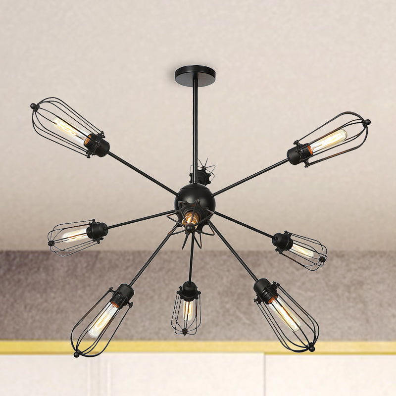 Industrial Metal Bulb Cage Chandelier - Warehouse Style 9/12/15 Heads Black Hanging Lamp For Living