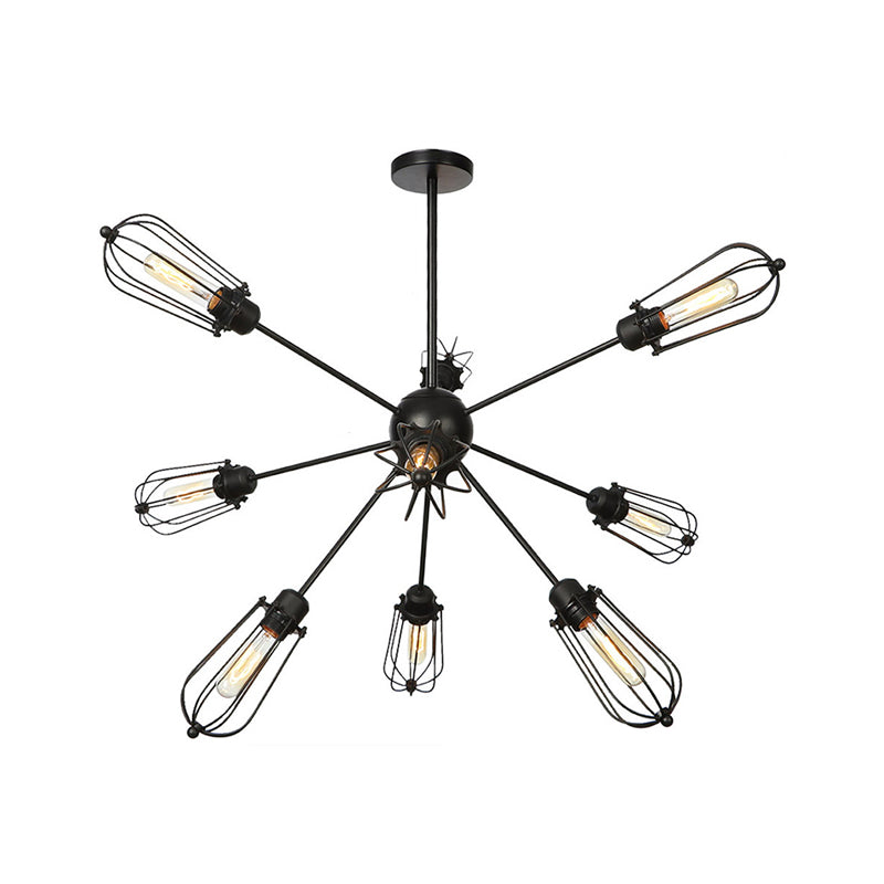 Warehouse Style Metal Bulb Cage Chandelier - Black Hanging Lamp with 9/12/15 Heads for Living Room Lighting