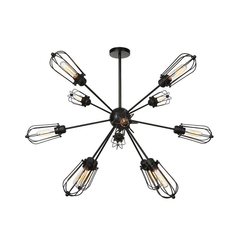 Industrial Metal Bulb Cage Chandelier - Warehouse Style 9/12/15 Heads Black Hanging Lamp For Living