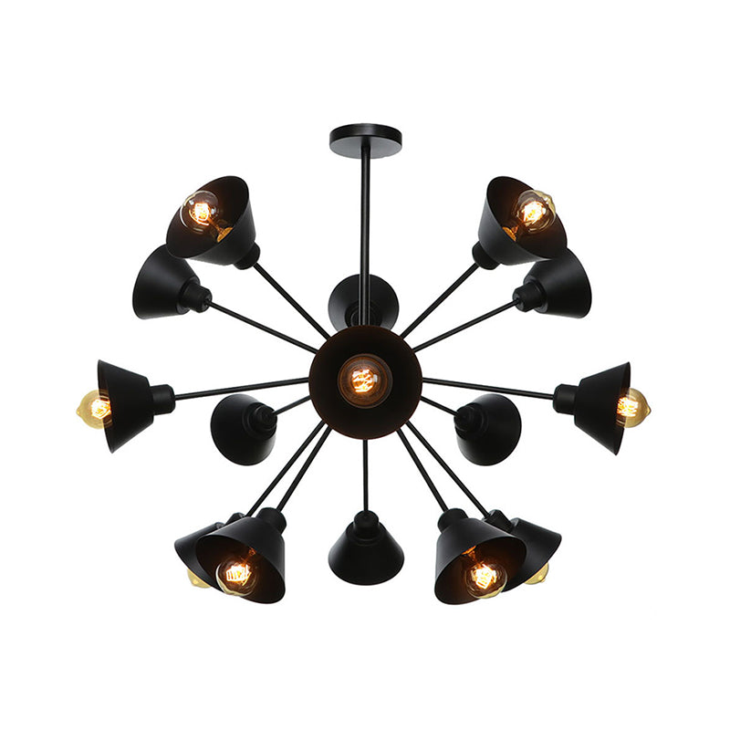 Sleek 9/12/15 Lights Black Chandelier Pendant Light With Industrial Sputnik Design - Cone Shade