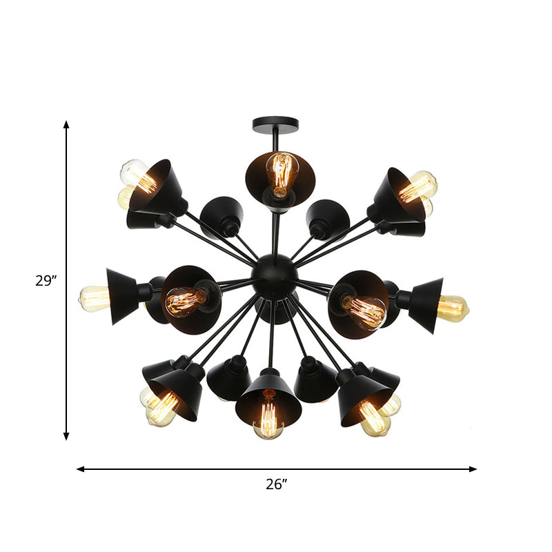 Sleek 9/12/15 Lights Black Chandelier Pendant Light With Industrial Sputnik Design - Cone Shade