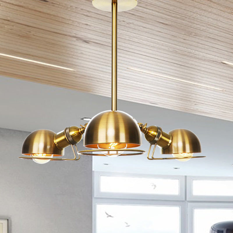 Industrial Style Domed Pendant Light with Wire Frame, 3-Bulbs, Black/Brass Finish