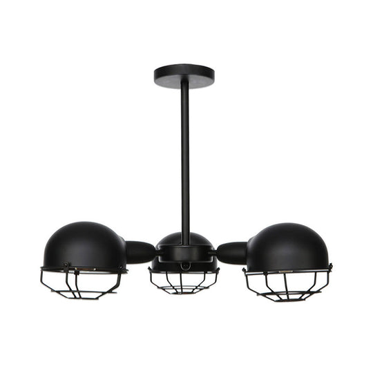 Industrial Style Domed Pendant Light with Wire Frame, 3-Bulbs, Black/Brass Finish