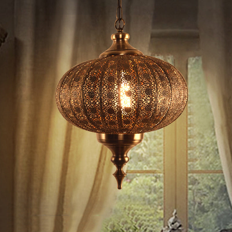 Brass Hollowed Teardrop Hanging Pendant - Retro 1 Light Ceiling Lamp 16/18/19.5 Wide