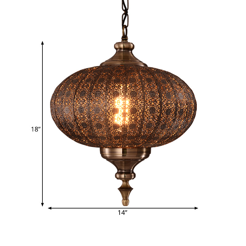 Brass Hollowed Teardrop Hanging Pendant - Retro 1 Light Ceiling Lamp 16/18/19.5 Wide