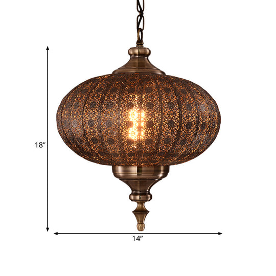 Brass Hollowed Teardrop Hanging Pendant - Retro 1 Light Ceiling Lamp 16/18/19.5 Wide