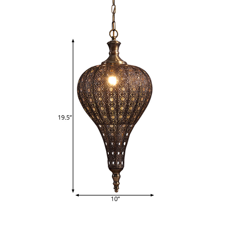 Brass Hollowed Teardrop Hanging Pendant - Retro 1 Light Ceiling Lamp 16/18/19.5 Wide