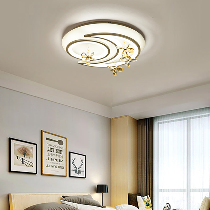 Contemporary LED Acrylic Flushmount Lamp - White Flower/Cloud/Moon Design for Bedroom