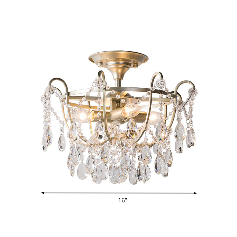 Semi Flush Traditional Crystal Ceiling Light Fixture - Beveled Crystal, 4 Bulbs, Brass Mount