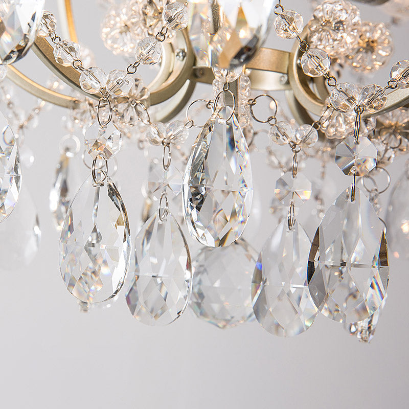 Semi Flush Traditional Crystal Ceiling Light Fixture - Beveled Crystal, 4 Bulbs, Brass Mount