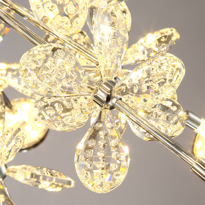 Semi Flush Mount Modernist Flower Crystal Ceiling Lamp - 13 Heads, Silver Finish - for Living Room