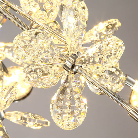 Semi Flush Mount Modernist Flower Crystal Ceiling Lamp - 13 Heads Silver Finish For Living Room