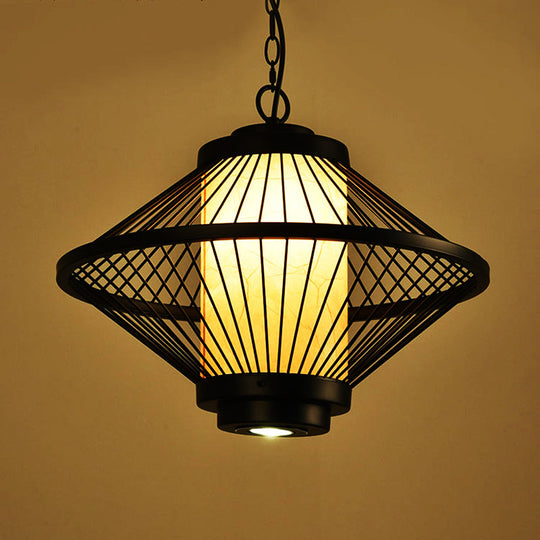 Minimalist Black Iron Cage Pendant Light Fixture With Tapered Design