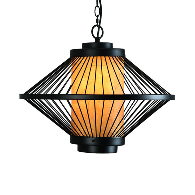 Minimalist Black Iron Cage Pendant Light Fixture With Tapered Design