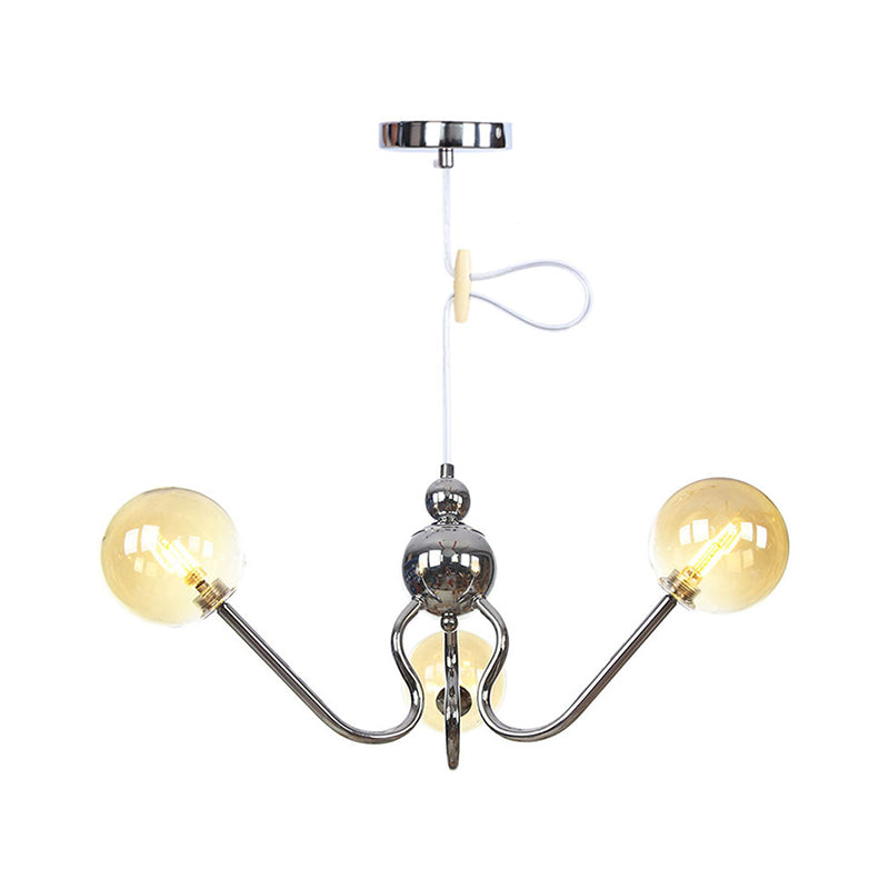 Modern Industrial Hanging Chandelier With 3 Amber/Clear Glass Shades Black/Chrome Finish Orbit