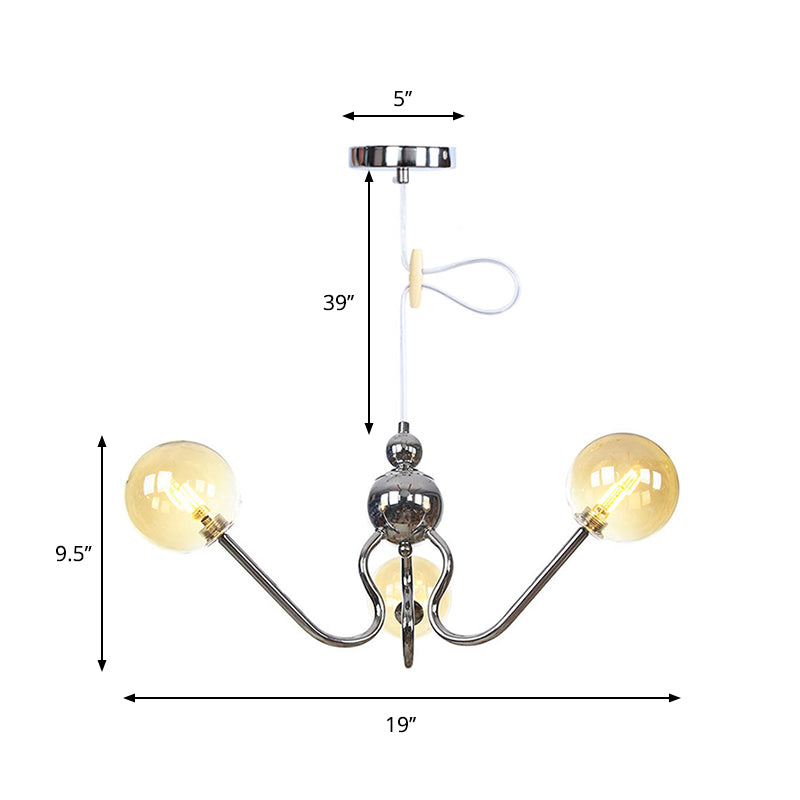 Industrial 3-Head Hanging Chandelier with Amber/Clear Glass Shades - Black/Chrome Finish, Orbit Ceiling Lighting