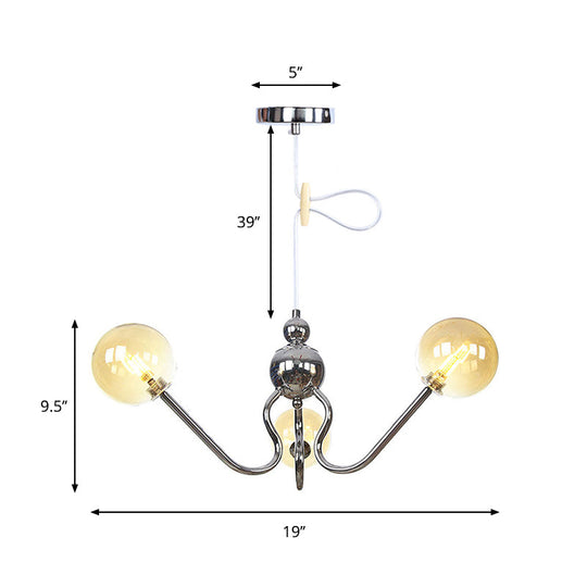 Modern Industrial Hanging Chandelier With 3 Amber/Clear Glass Shades Black/Chrome Finish Orbit