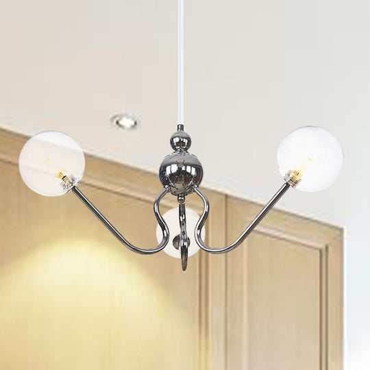 Modern Industrial Hanging Chandelier With 3 Amber/Clear Glass Shades Black/Chrome Finish Orbit