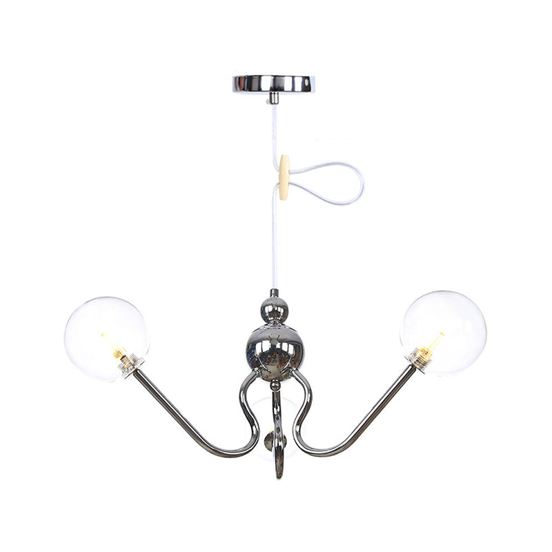 Industrial 3-Head Hanging Chandelier with Amber/Clear Glass Shades - Black/Chrome Finish, Orbit Ceiling Lighting