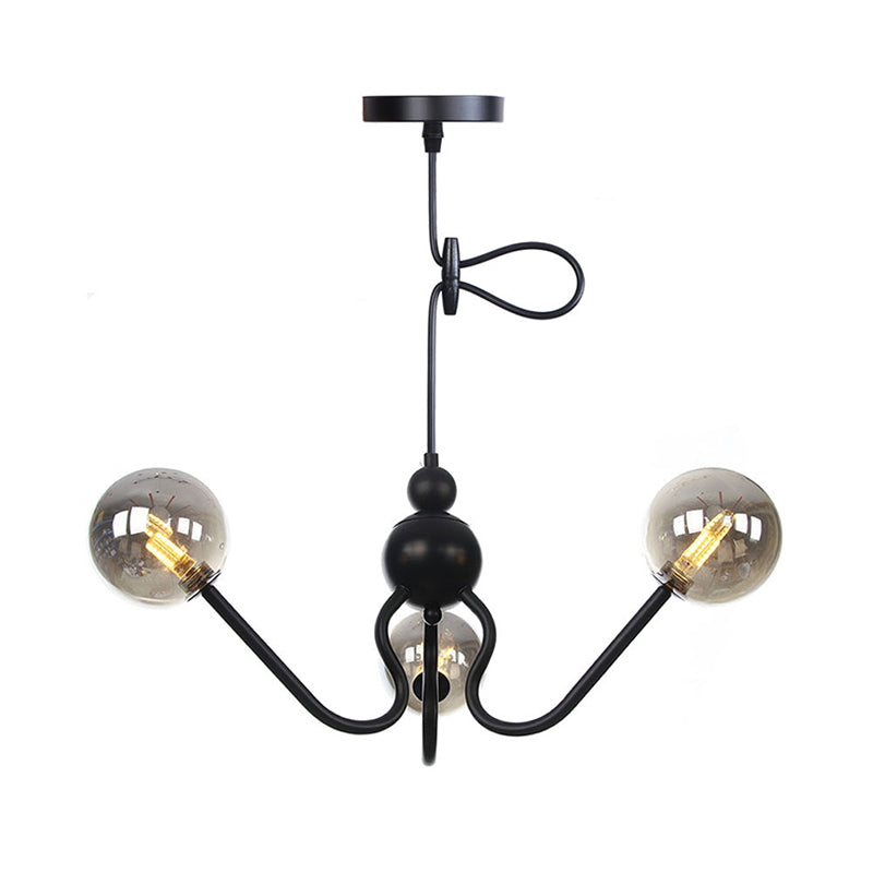 Modern Industrial Hanging Chandelier With 3 Amber/Clear Glass Shades Black/Chrome Finish Orbit