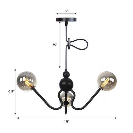 Modern Industrial Hanging Chandelier With 3 Amber/Clear Glass Shades Black/Chrome Finish Orbit