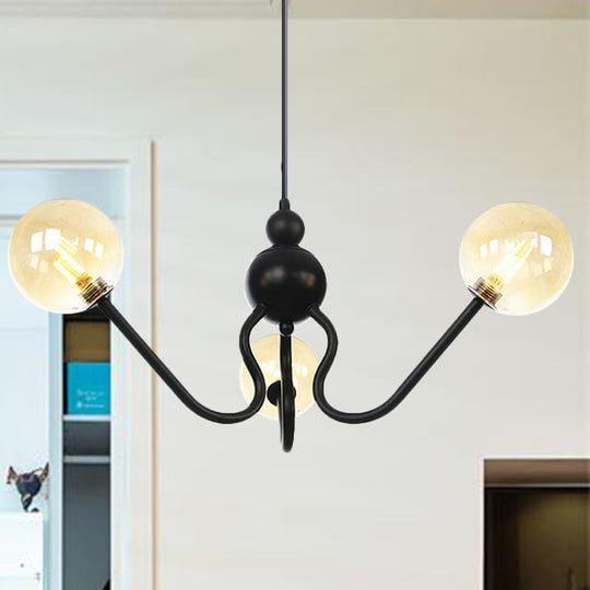 Modern Industrial Hanging Chandelier With 3 Amber/Clear Glass Shades Black/Chrome Finish Orbit