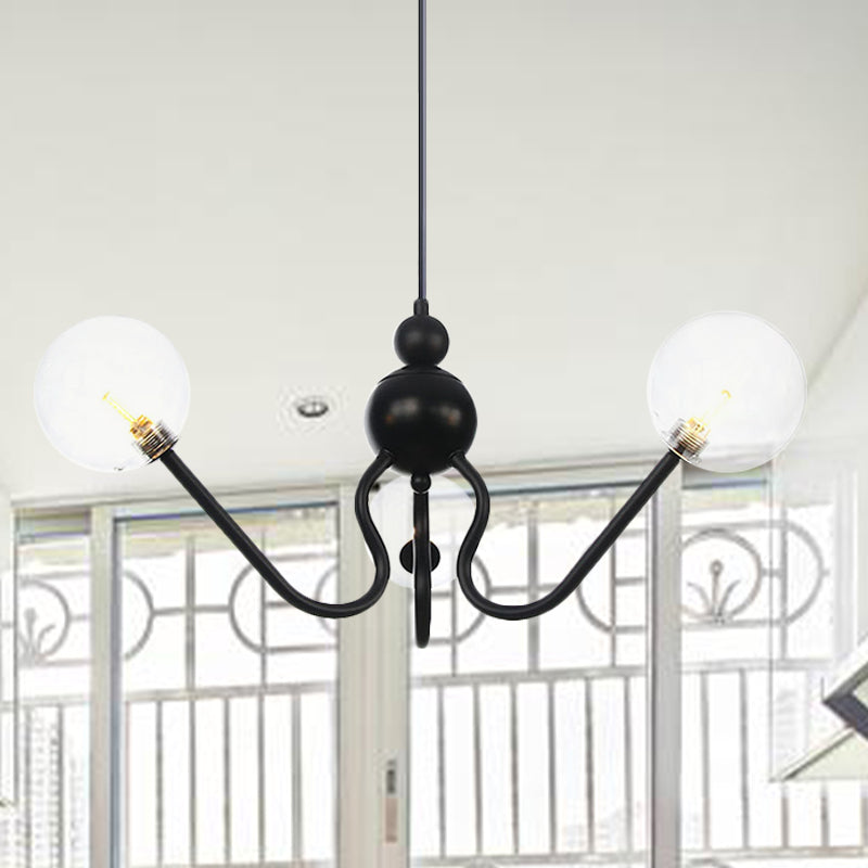 Modern Industrial Hanging Chandelier With 3 Amber/Clear Glass Shades Black/Chrome Finish Orbit