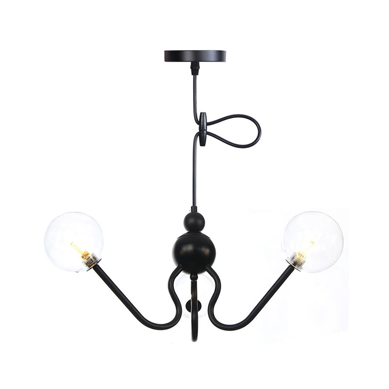 Industrial 3-Head Hanging Chandelier with Amber/Clear Glass Shades - Black/Chrome Finish, Orbit Ceiling Lighting