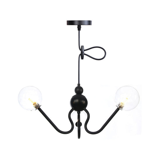 Modern Industrial Hanging Chandelier With 3 Amber/Clear Glass Shades Black/Chrome Finish Orbit