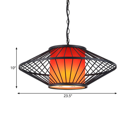 16/19.5/23.5 Single Fabric Pendulum Pendant Ceiling Lamp - Red/Yellow Cylindrical Design With Black