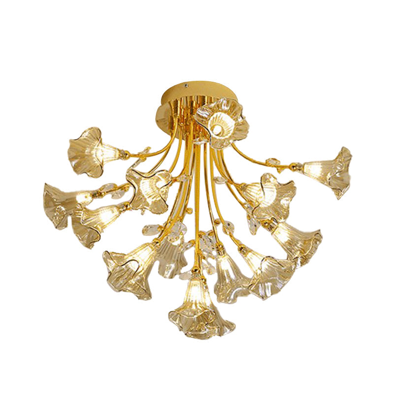 Gold Starburst Crystal Ceiling Light Fixture - Modern Semi Flush Mount with 16 Heads