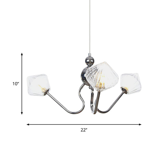 Diamond Shaped Pendant Farmhouse Chandelier With Amber/Clear Glass Black/Chrome Finish 3 Lights