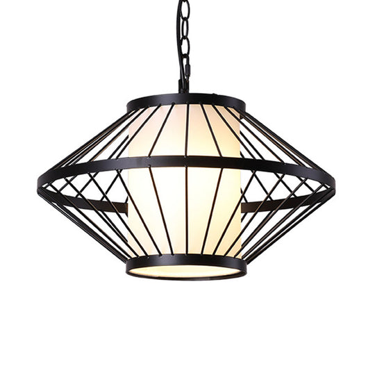 Black Iron Cage Pendant Light - Traditional Hanging Lamp With Single Bulb 16/19.5/23.5 Wide