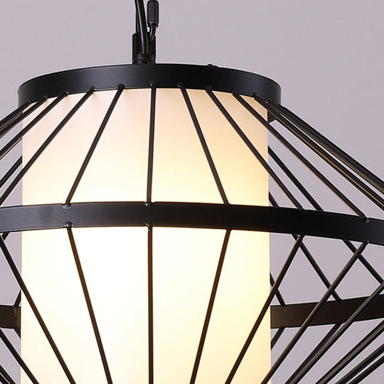 Black Iron Cage Pendant Light - Traditional Hanging Lamp With Single Bulb 16/19.5/23.5 Wide