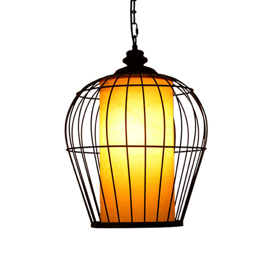 Black Single Hanging Pendant Bird Cage Lighting Fixture With Simplicity Iron Frame