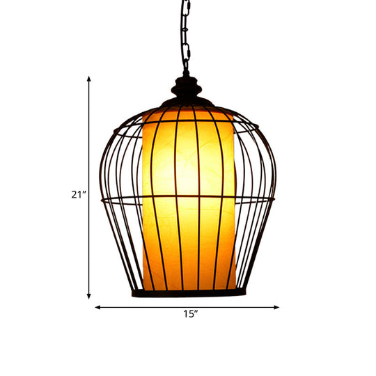 Black Single Hanging Pendant Bird Cage Lighting Fixture With Simplicity Iron Frame