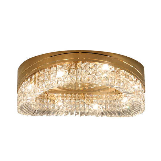 Traditional Beveled Crystal Ceiling Light with 6 Gold Flush Bulbs