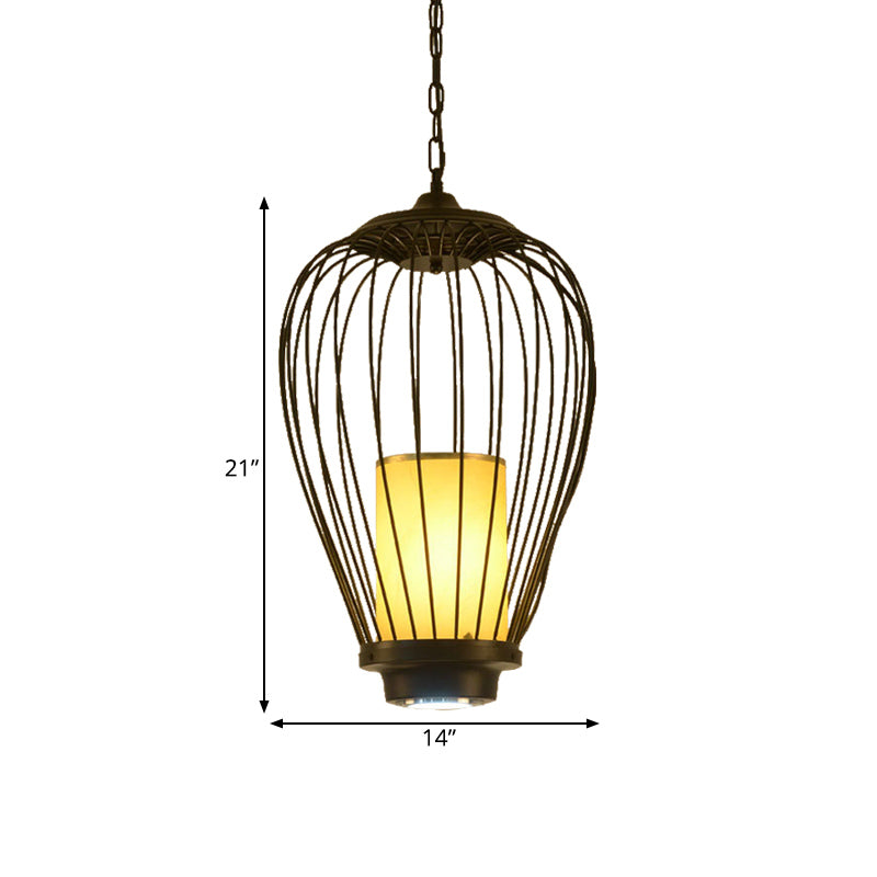 Chinese Style Wire Cage Suspension Lamp - 14/18 Wide 1-Light Hanging Ceiling Pendant