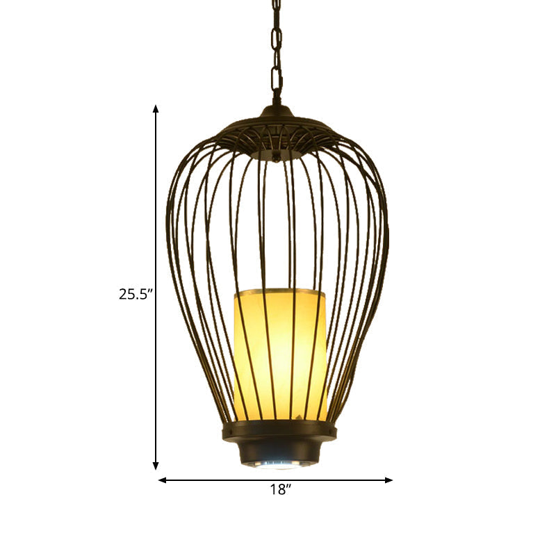 Chinese Style Wire Cage Suspension Lamp - 14/18 Wide 1-Light Hanging Ceiling Pendant