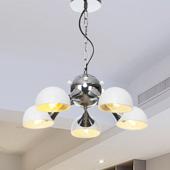 Industrial Dome Hanging Light Fixture - Metallic 3/4/5 Heads Chandelier Lamp for Living Room - Black/Chrome Finish