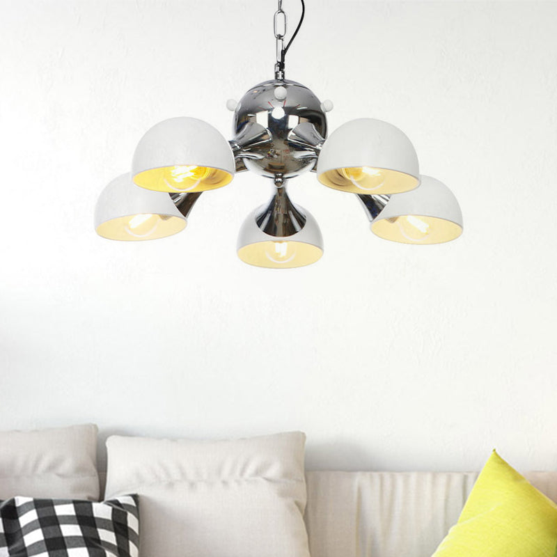 Modern Industrial Dome Hanging Light - 3/4/5 Heads Living Room Chandelier In Black/Chrome Finish