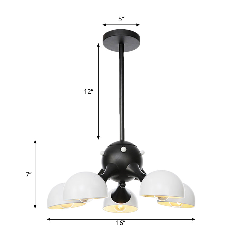 Industrial Dome Hanging Light Fixture - Metallic 3/4/5 Heads Chandelier Lamp for Living Room - Black/Chrome Finish