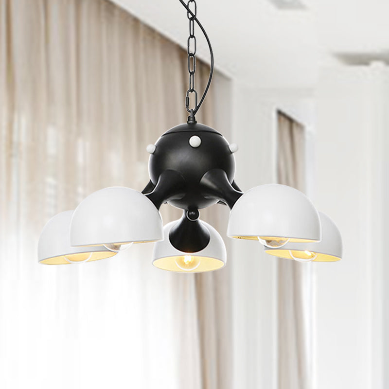 Modern Industrial Dome Hanging Light - 3/4/5 Heads Living Room Chandelier In Black/Chrome Finish 5 /