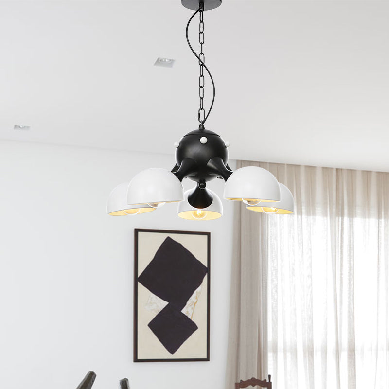 Modern Industrial Dome Hanging Light - 3/4/5 Heads Living Room Chandelier In Black/Chrome Finish