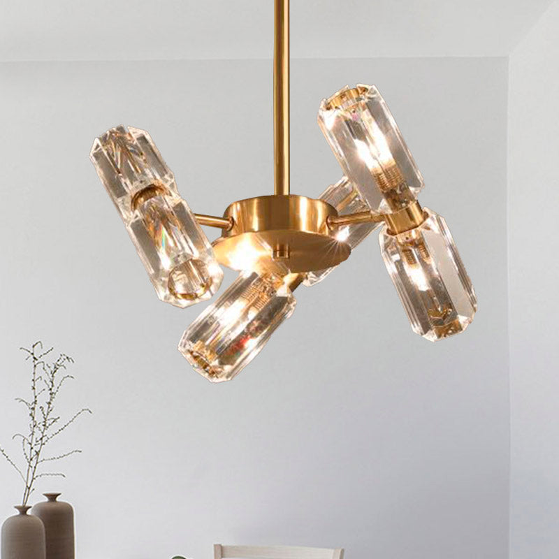 Contemporary Gold Tube Faceted Crystal Chandelier Lamp with 6/8/10 Bulbs - Hanging Ceiling Light