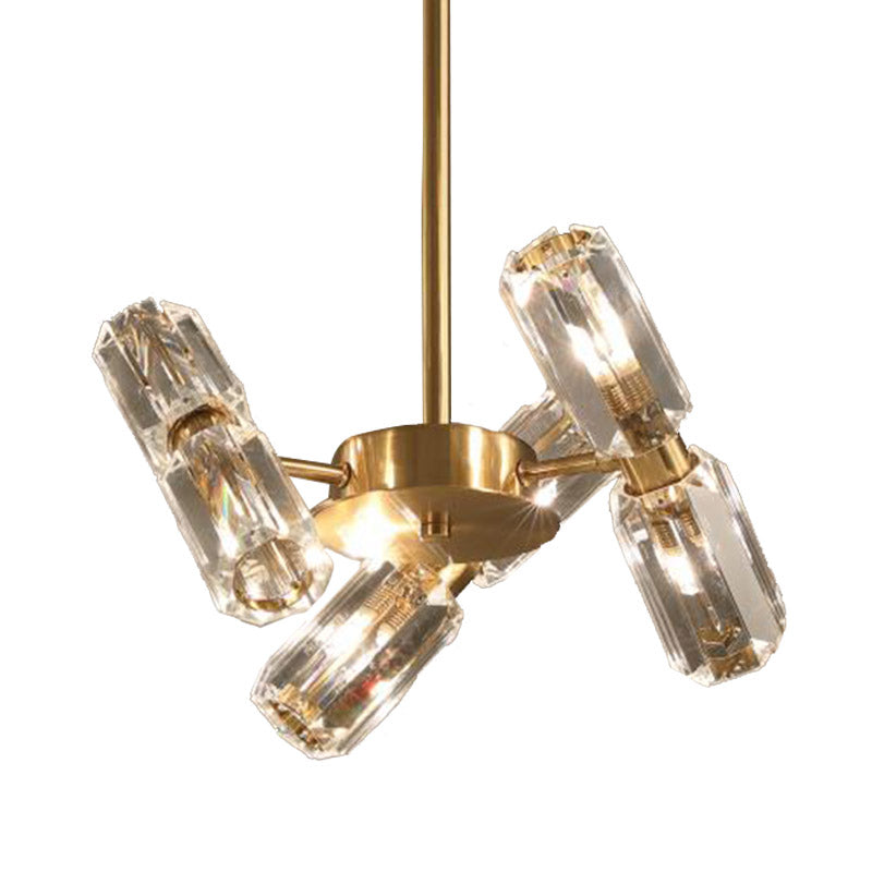 Contemporary Gold Tube Faceted Crystal Chandelier Lamp with 6/8/10 Bulbs - Hanging Ceiling Light